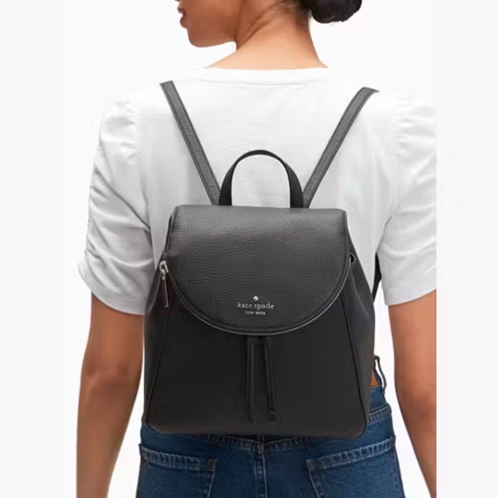 Leather Kate Spade Leila Medium Flap Backpack Black